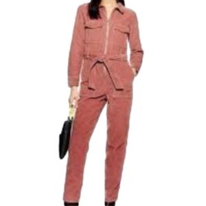 Topshop Pink Corduroy Long Sleeve Zip Front Belted Boiler Jumpsuit Size 8